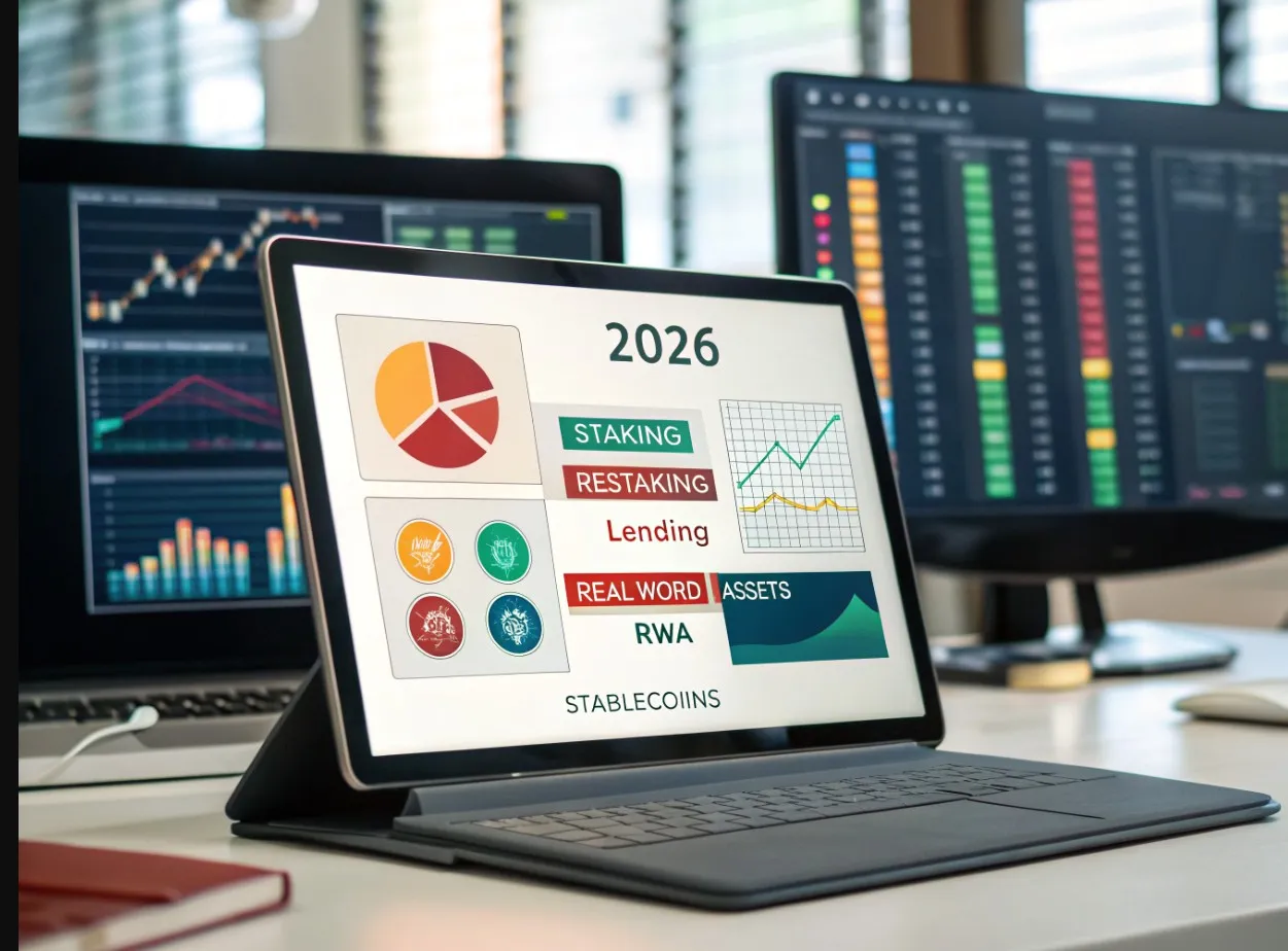 Стратегии дохода в крипте 2026: staking, restaking, lending, RWA и стейблкоины